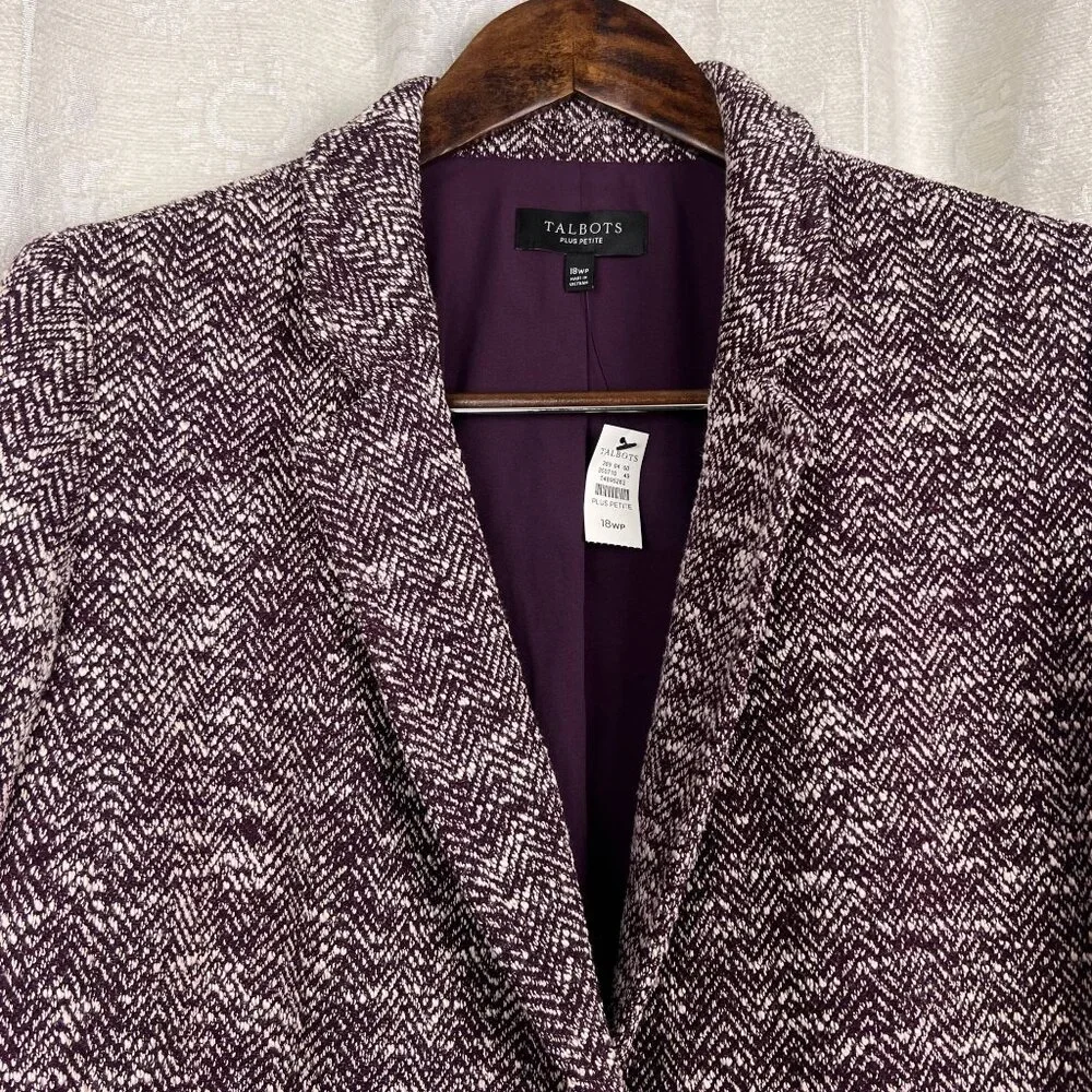 Talbots 18WP Woman Petite Melange Herringbone Blazer long-line jacket purple - Picture 3 of 11